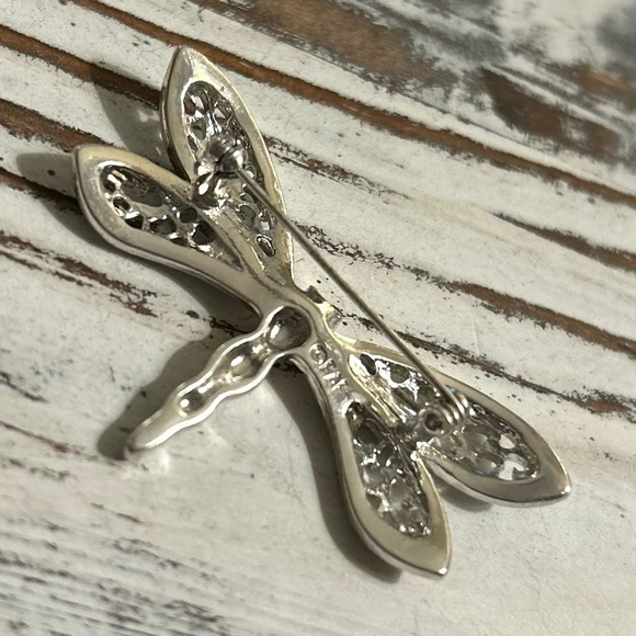 Dragonfly Brooch Rhinestone Brooch Signed FAF Vintage Silver Tone Jewelry - Picture 11 of 11